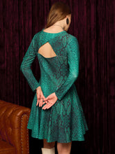 Short Flare Skater Dress In Green Snake Print